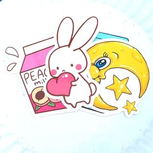 Water bottle stickers. Size: 2 in. Colors include: blue, pink, white, and yellow